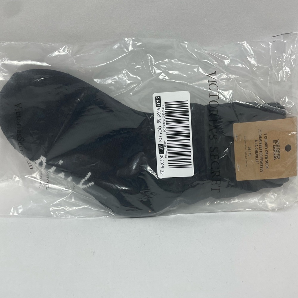 New Victoria's Secret PINK Chunky Crew Socks, Pure Black - Picture 2 of 6